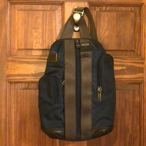 Tumi Sling Bag Crossbody Navy Blue w/ Leather Trim